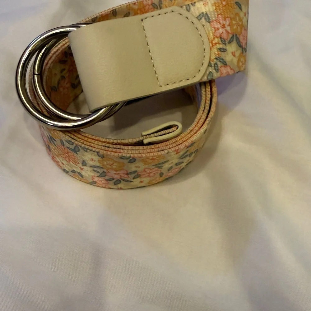 Wild Fable Cottagecore Floral Canvas Double-Ring Belt - Pink & Cream